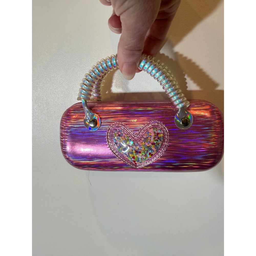 Kids Pink Holographic Shaker Heart Sunglasses eye glasses Case Mini Bag